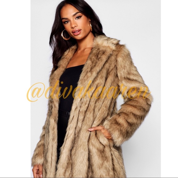 LUXURIOUS FAUX FUR Notched Collar Lined Coat - Picture 3 of 8